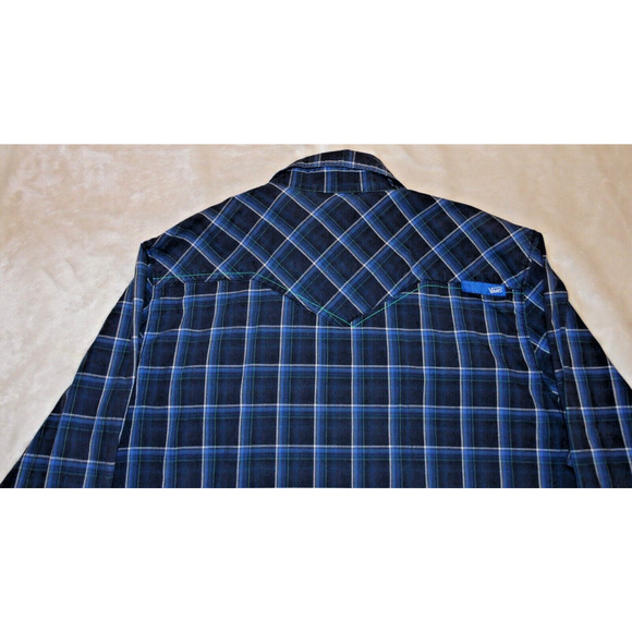 Vans Shirt Men's‎ Medium Blue Western Plaid Snap Button Long Sleeve - Picture 4 of 16